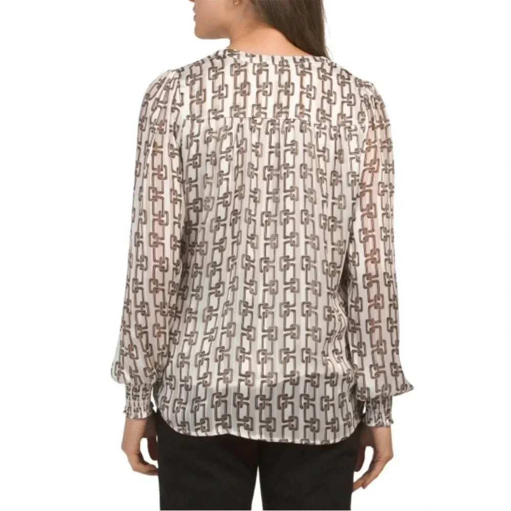 HAVER + BLAIR ivory/beige/black chain blouse size :XS - Picture 2 of 8